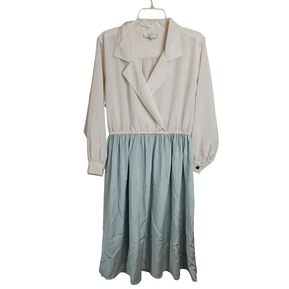 VTG Justine Todd Dress 80s Secretary Career Colorblock Cream Green‎ Womens 12